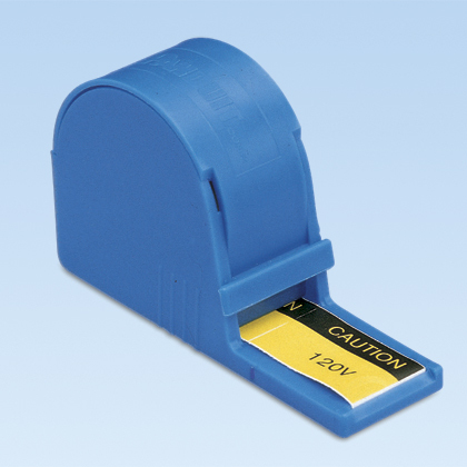 Product image for Panduit PLD-47 Electrical label in dispenser, 1.5" W x 1.0" H, 'Caution 277/480 V' (legend), polyester adhesive, Blackack/yellow, 200 labels per package.