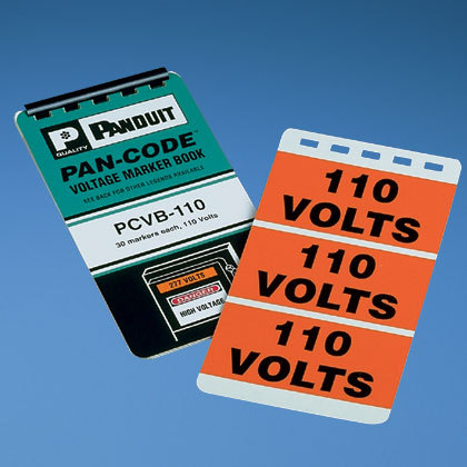 Product image for Panduit PCVB-277Y Voltage Marker Book, Vinyl, '277 VOLTS', 3.25"Wx1.5"H, 3 mkr/pg, 10 pg/bk, Black/OR