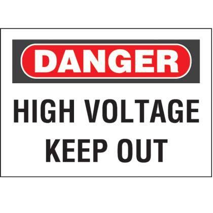 Product image for Panduit PPS0305D73 Adhesive Sign, Polyester, Danger Header, High Voltage ..., 3.5" x 5", 1 sgn/cd, 5 cds/pk, RD and BL/WH