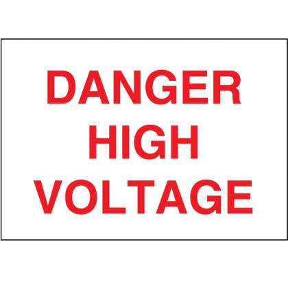 Product image for Panduit PRS1014B364 Non-adhesive rigid sign, 10.0" H x 14.0" W, Blackank header, 'Danger high voltage' (legend), rigid polyethylene, red/white, 1 sign/card, 1 card/package.