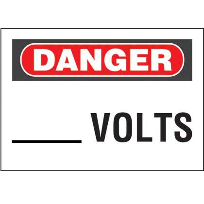 Product image for Panduit PPS0710D28 Adhesive Sign, Polyester,'Danger _ Volts', 10"x7", 1sgn/cd, 1 cd/pk, RB/WH