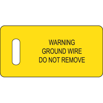Product image for Panduit PT-GND Ground Warning Tag, 2.75"x1.38" w/slot, 'Warning.', 100 tags/pk, BL/YL
