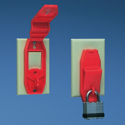 Product image for Panduit PSL-WS1A Toggle/Rocker Switch Lockout Device, Install w/Faceplate screws, Red