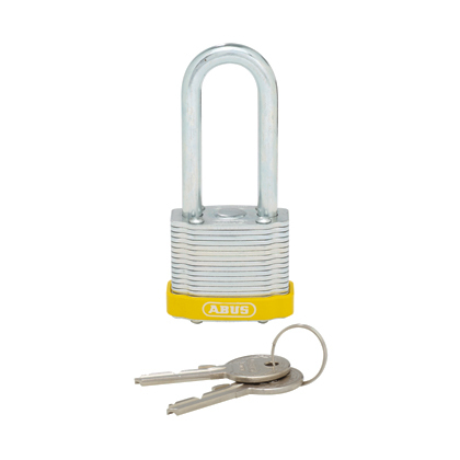 Product image for PANDUIT PSL-6YL-LS Laminated steel body padlock, 2.00" long shackle, yellow bumper.