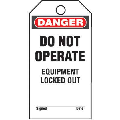Product image for Panduit PVT-153-Q Plastic Tag, 'Danger Do Not Operate Equipment ...', 25 tags & ties/pk, RB/WH