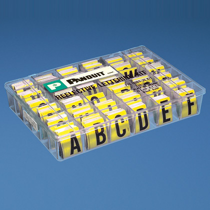 Product image for Panduit PRL100BY-36KIT Reflective Number, Vinyl, Various numbers/letters, 1"H,1 kit, 950 mkr/kit, Black/YL