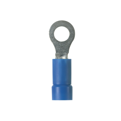 Product image for Panduit PV14-6R-E Ring Terminal, Vinyl Insulated, 16 - 14 AWG, #6 Stud Size, Funnel Entry, Terminal Convenience Package
