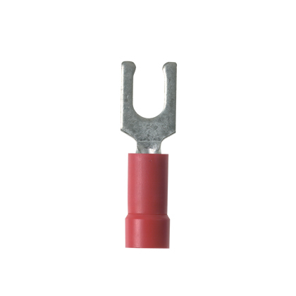 Product image for Panduit PV18-10LFN-CY Locking Fork Terminal, Vinyl Insulated, Funnel Entry, 22- 18 Awg, #10 Stud Size, Narrow Tongue, Standard Package.