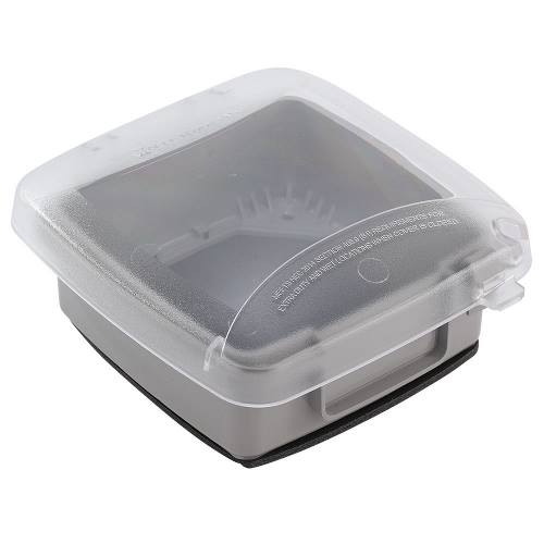 Product image for Intermatic WP5221C 2-Gang Vertical Hinge 2-1/4 Inch Extra Duty Clear Plastic Receptacle Cover with Guard Insert