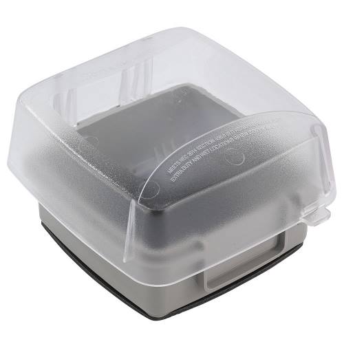 Product image for Intermatic WP5240C 2-Gang Vertical Hinge 3-5/8 Inch Extra Duty Clear Plastic Receptacle Cover with Guard Insert