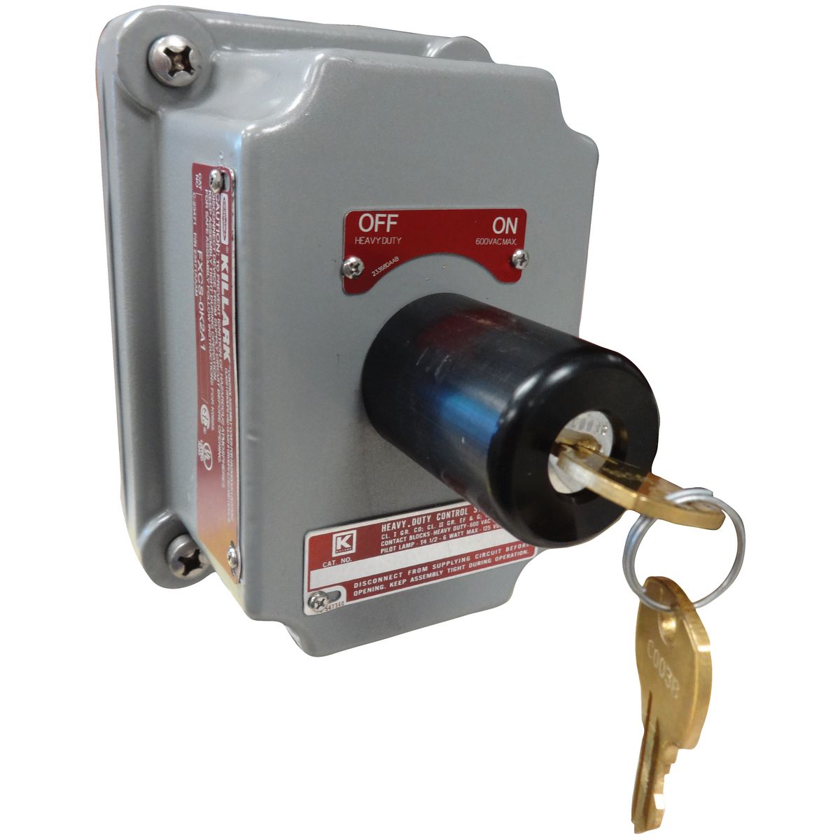 FXCS SERIES - ALUMINUM MAINTAINED CONTACT 2-POSITION KEYED SELECTORSWITCH COVER WITH DEVICE - FACTORY SEALED - KEYED DIFFERENT WITH KEYREMOVALIN BOTH POSITIONS - 