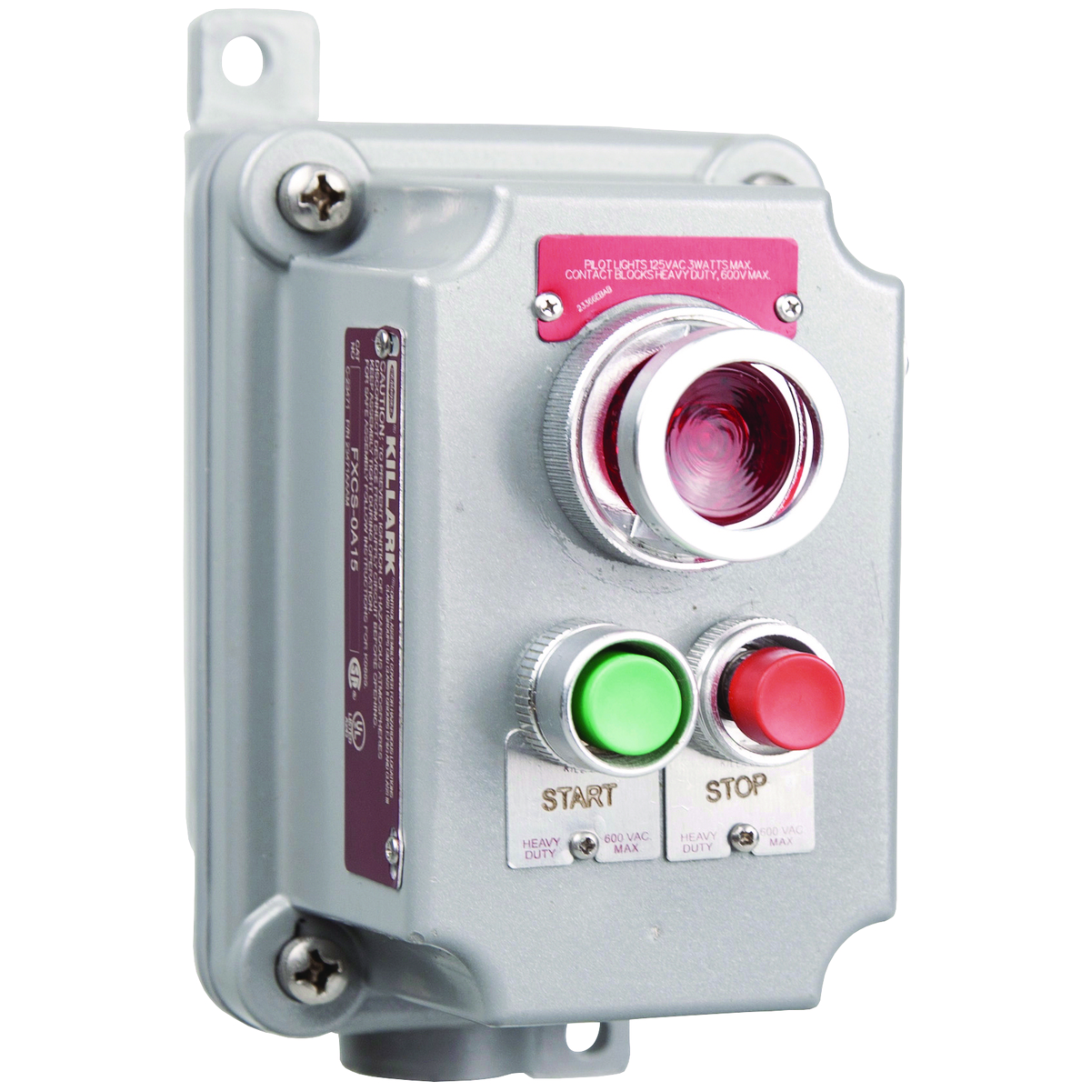 FXCS SERIES - ALUMINUM DEAD-END MOMENTARY CONTACT DOUBLE MINI PUSHBUTTON AND 120V PILOT LIGHT CONTROL STATION - FACTORY SEALED - GREENBUTTON WITH 