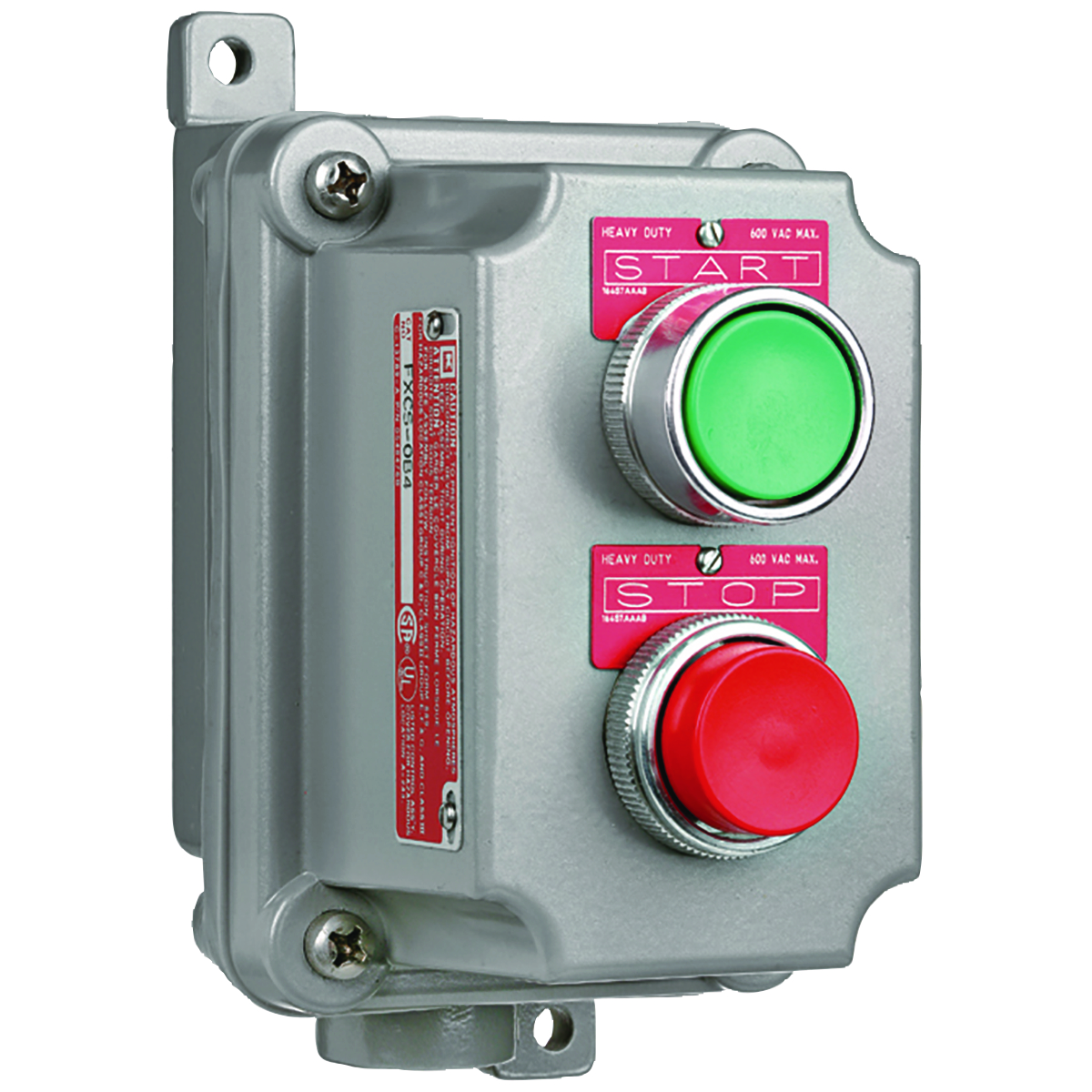 FXCS SERIES - ALUMINUM DEAD-END MOMENTARY CONTACT DOUBLE PUSH BUTTONCONTROL STATION - FACTORY SEALED - GREEN BUTTON WITH 
