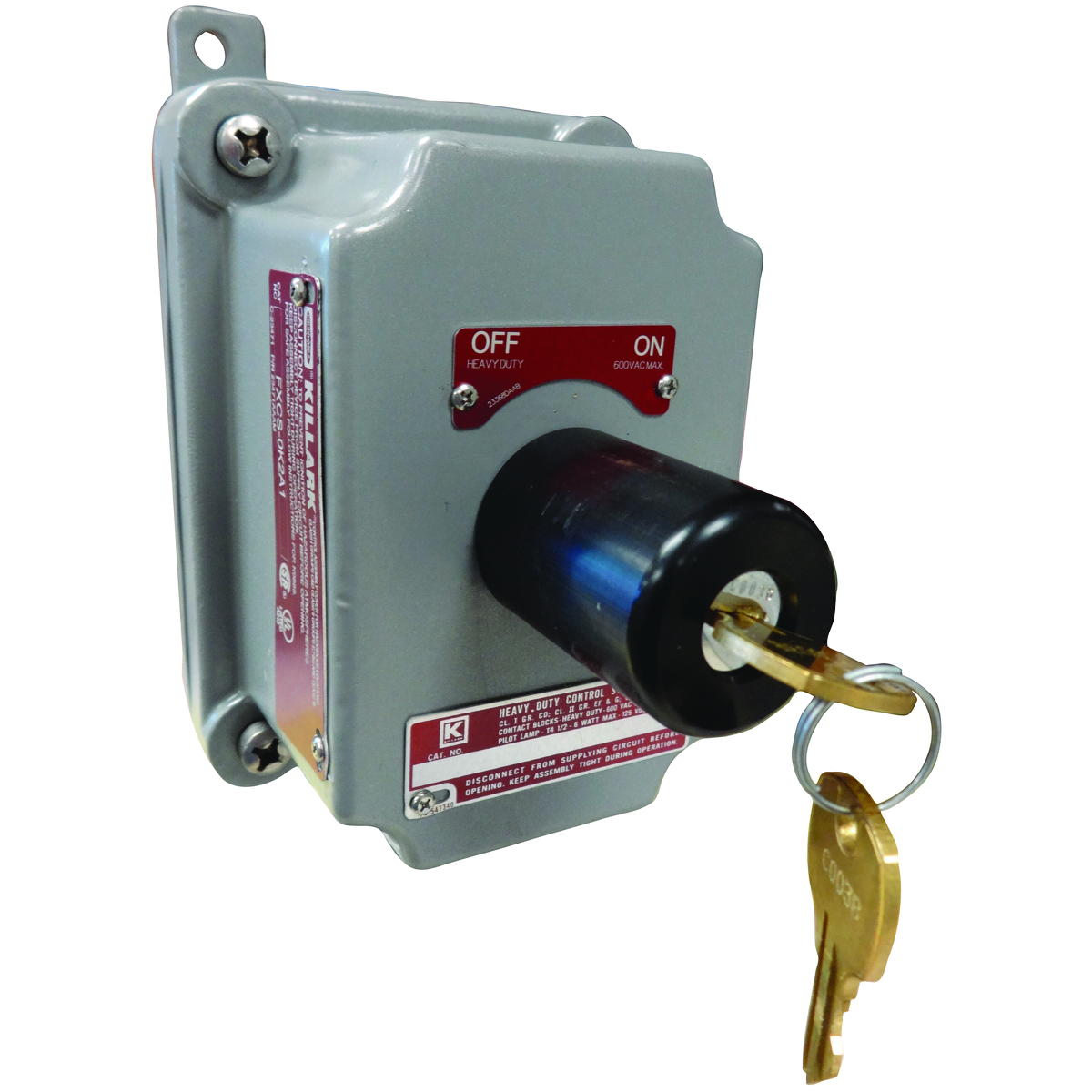 FXCS SERIES - ALUMINUM DEAD-END MAINTAINED CONTACT 2-POSITION KEYEDSELECTOR SWITCH CONTROL STATION - FACTORY SEALED - KEYED DIFFERENT WITHKEY REMOVAL IN BOTH POSITIONS - 