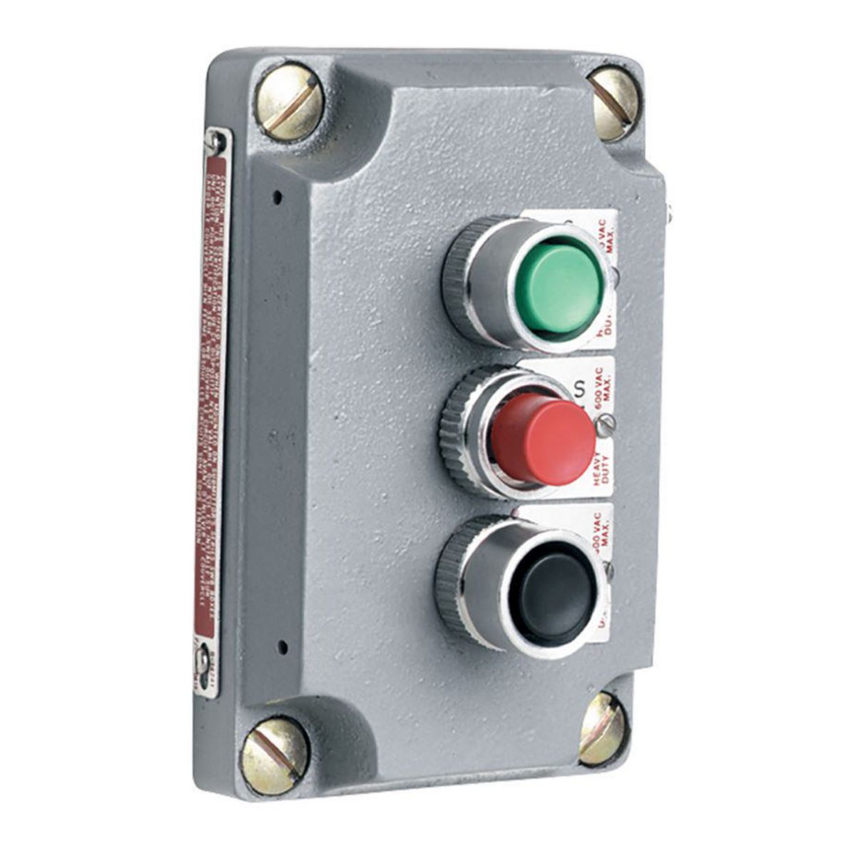 XCS SERIES - ALUMINUM MOMENTARY CONTACT THREE MINI PUSH BUTTON COVERWITH DEVICE - GREEN BUTTON WITH 