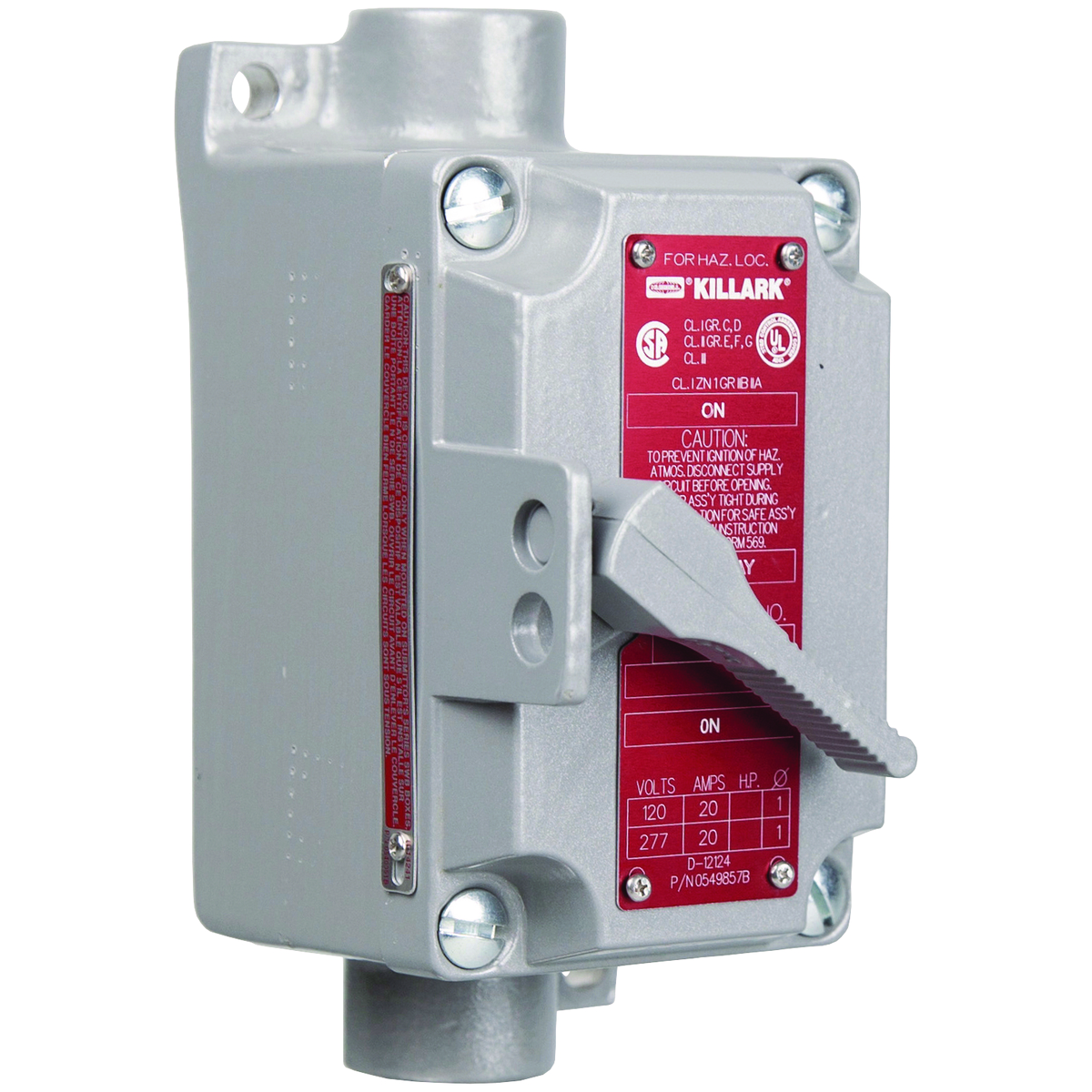 XS SERIES - ALUMINUM FEED-THRU BOX AND COVER WITH 2-POLE TUMBLER SWITCH- CONDUIT HUB SIZE 1/2 IN - 20 AMPS