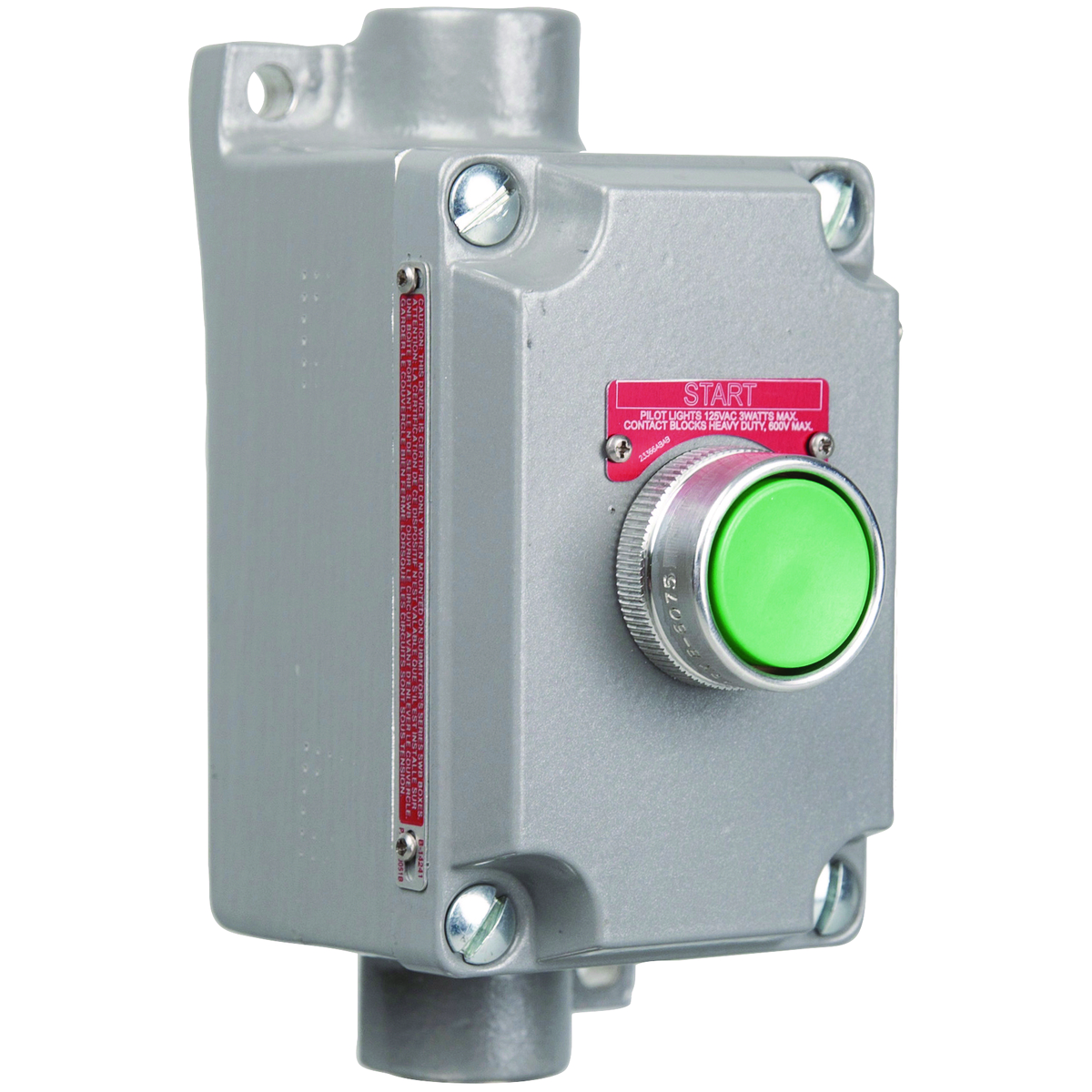 XCS SERIES - ALUMINUM FEED-THRU MOMENTARY CONTACT SINGLE PUSH BUTTONCONTROL STATION - GREEN BUTTON WITH 