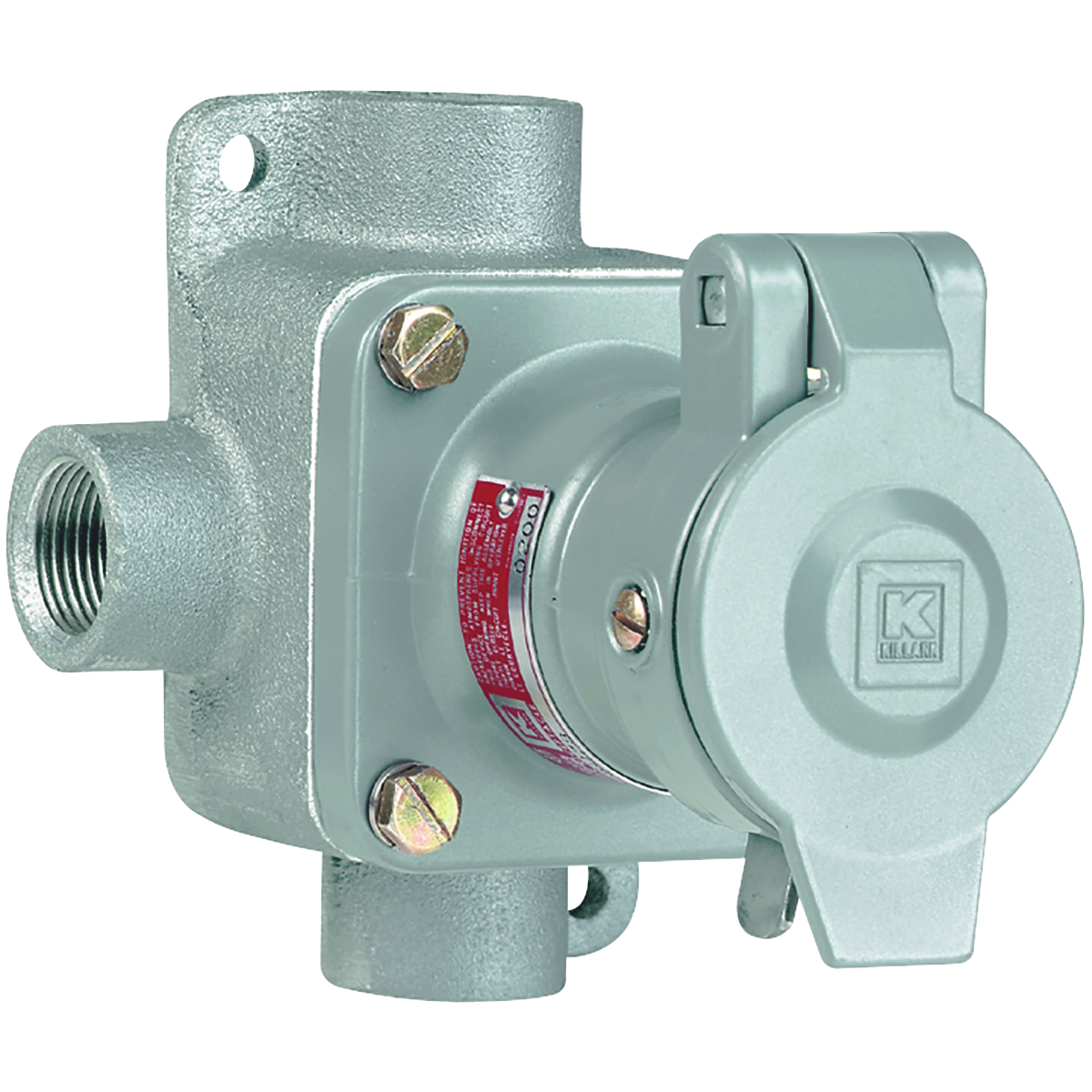 KRJX SERIES - ALUMINUM 20 AMP RECEPTACLE WITH ENCLOSURE - 2W 3P CIRCUIT- 115/230VAC AT 60HZ - HUB SIZE 3/4 INCH