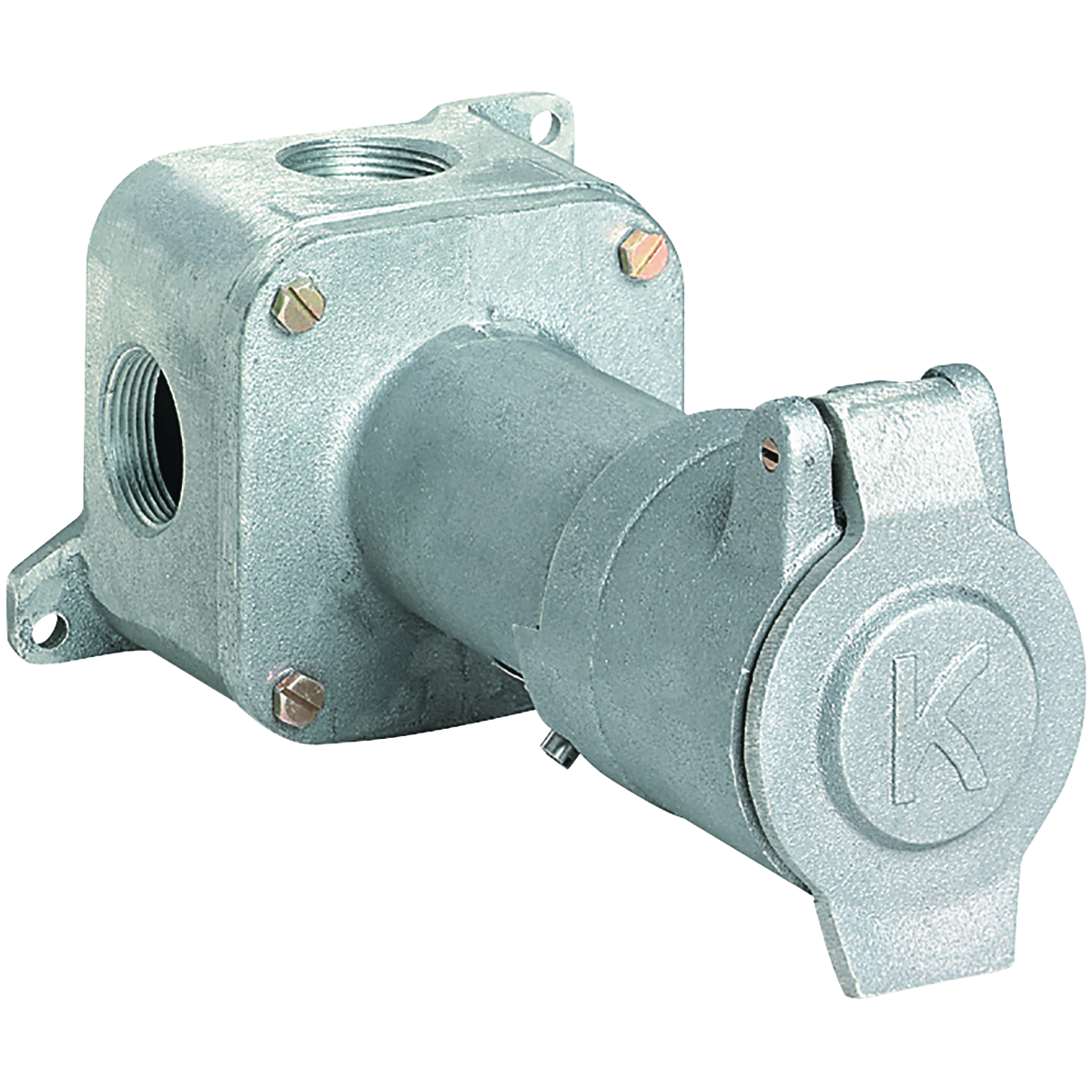 KR SERIES - ALUMINUM 60 AMP RECEPTACLE WITH ENCLOSURE - INCLUDES 3CLOSE-UP PLUGS - 3W 4P CIRCUIT - 115/230VAC AT 60HZ - HUB SIZE 1 INCH