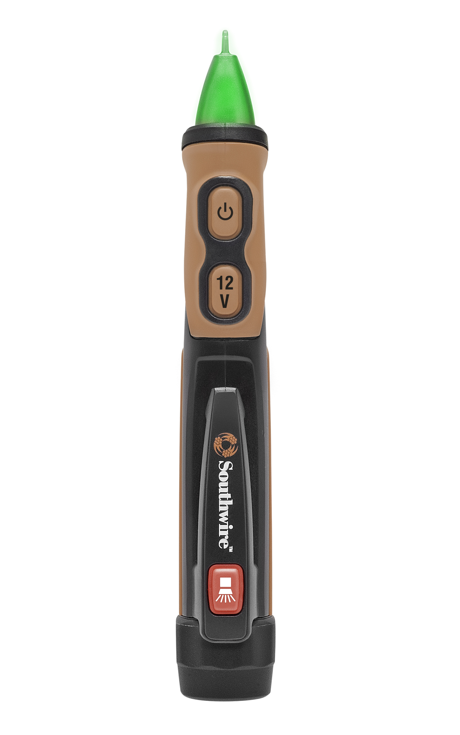 This non-contact AC voltage detector makes it even easier to check for live voltage on outlets, wiring, circuit breakers, lighting fixtures and switches. It comes with a standard on/off switch and rear facing flashlight. The 40150N has dual sensitivity which allows detection of voltage in low voltage circuits down to 24V AC as well as higher voltage up to 600V AC.