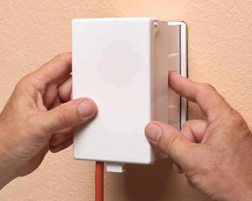 Product image for Arlington 61VW Low Profile Weatherproof Outlet Cover, Oversized base, Vertical, White