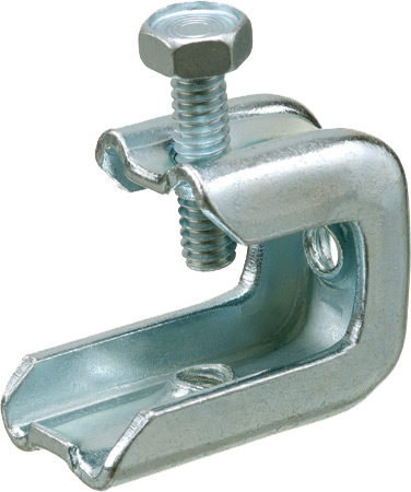 Beam Clamp. Plated Steel. 1/4/20 threaded rod size. Static Load rating 75lbs.