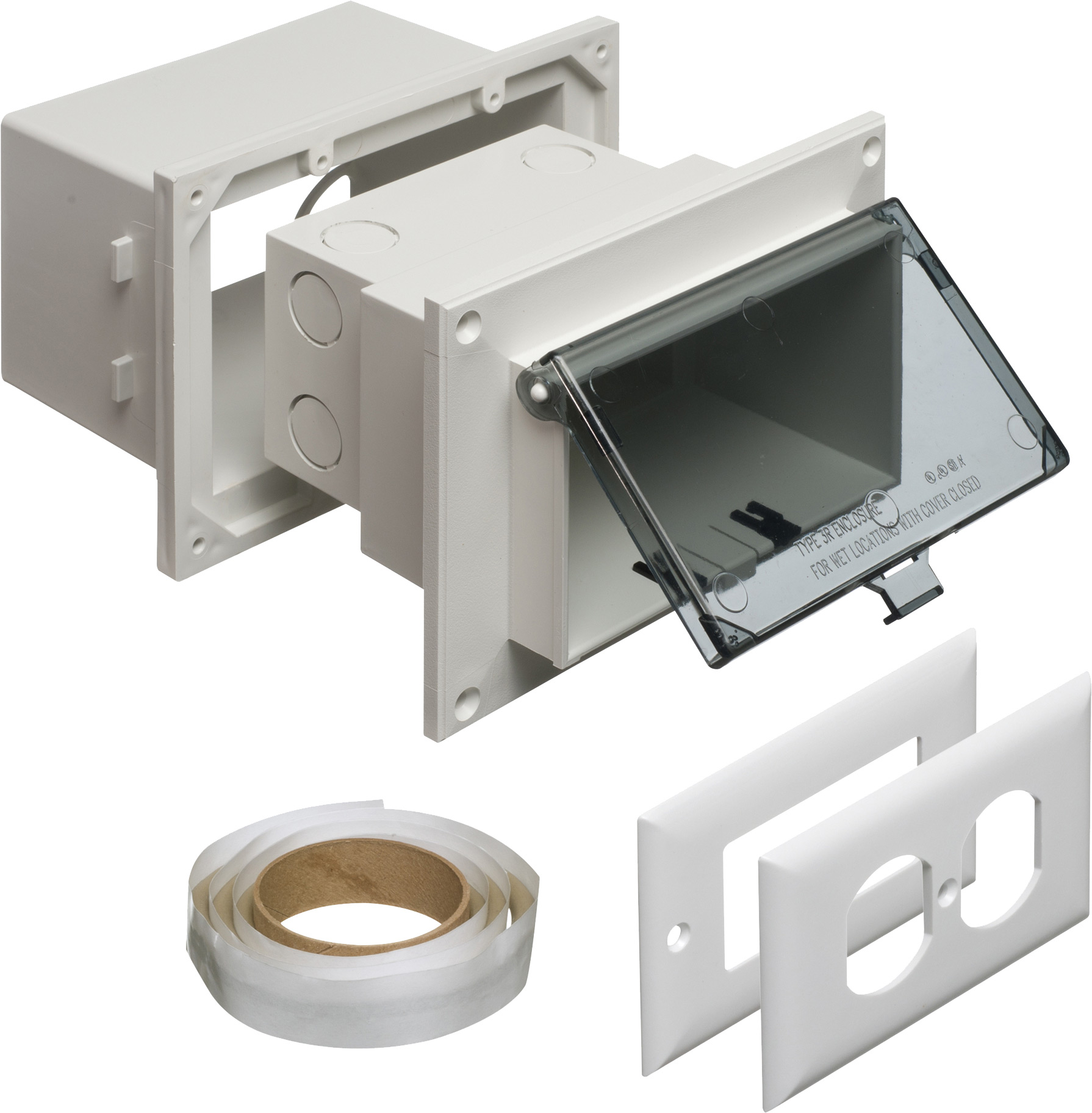 Low profile Inbox with adapter sleeve for new brick. Horizontal with weatherproof while in use clear cover and white box.