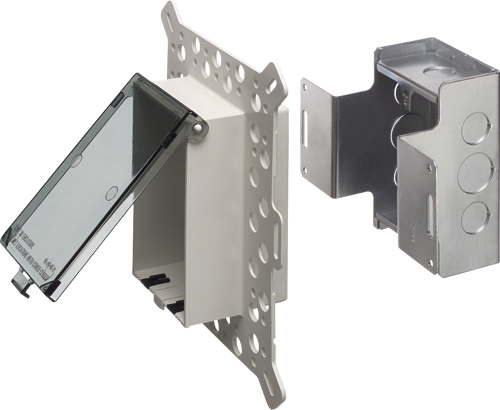 Low profile Inbox with metal box for new construction stucco, textured surfaces and rigid siding. Horizontal with Clear Cover