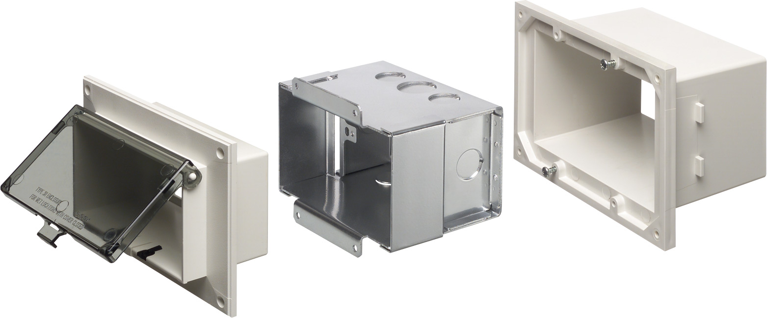 Low profile Inbox with metal box. Includes adapter sleeve for new brick. Horizontal with weatherproof while in use clear cover and brown box.