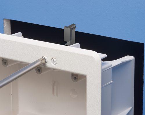 Recessed indoor inbox for new and retrofit construction. 2 hour fire rating. Three Gang. White