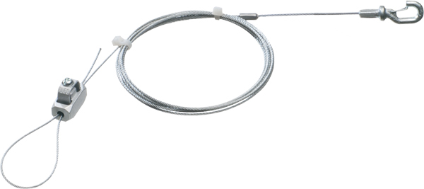 Galvanized braided support wire with hook end. 5ft length. Holds up to 75lbs. .080 wire