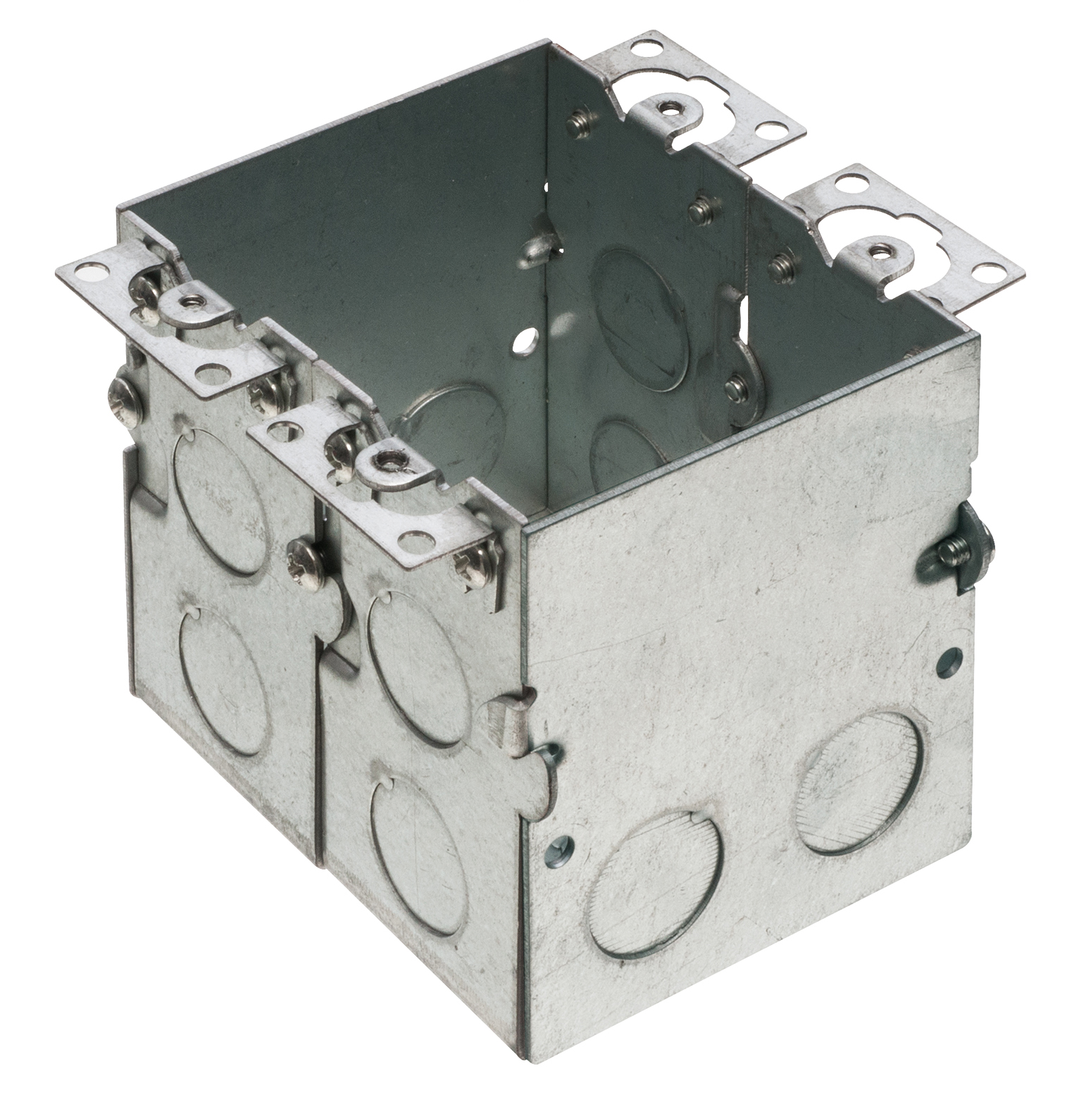 Steel two gang floor box, features (14) 1/2