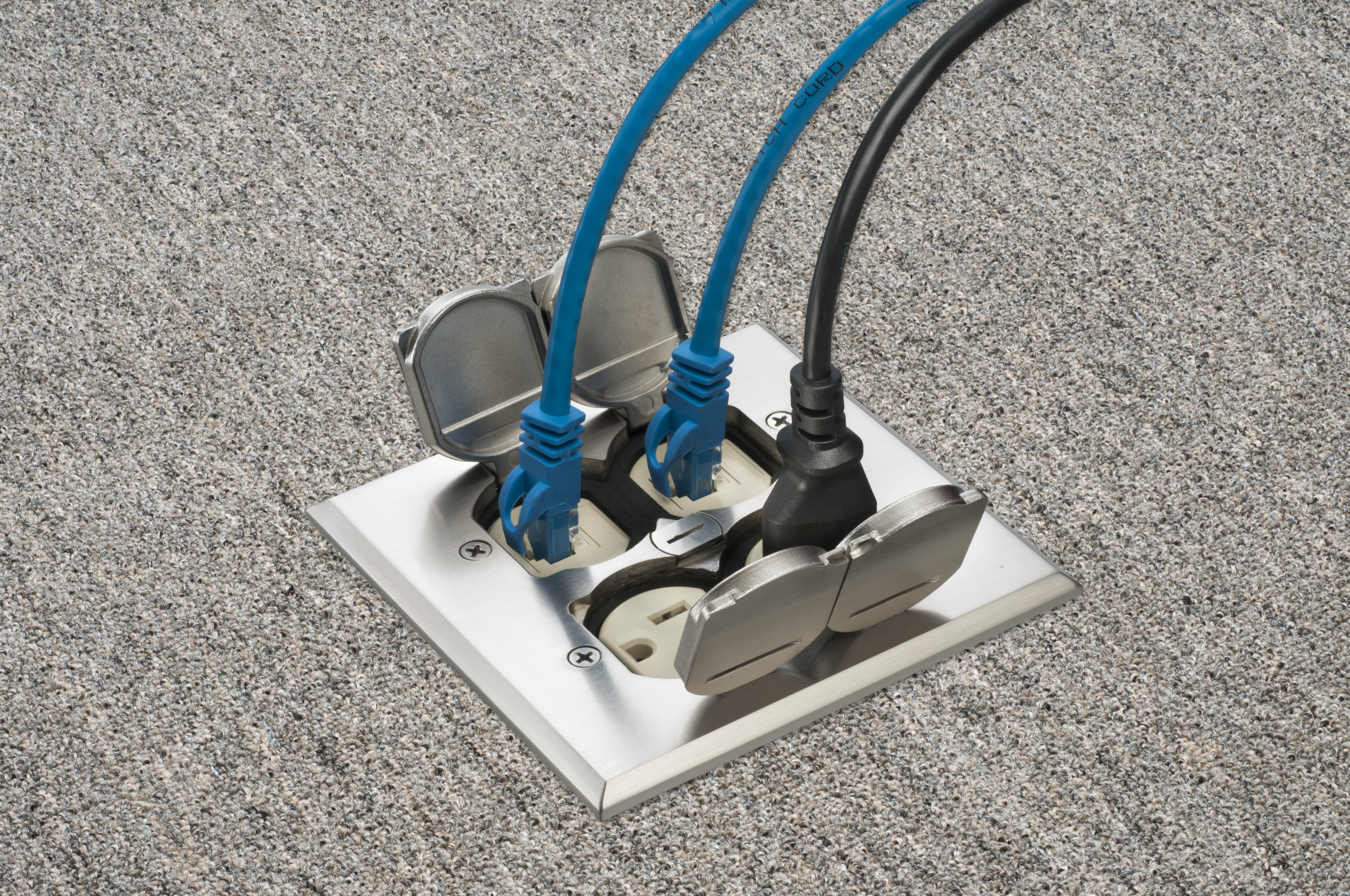 Product image for Arlington FLB5552NL Combo Power / Low Voltage Floor Box Kit w/ LV Divider, Nickel-Plated Cover