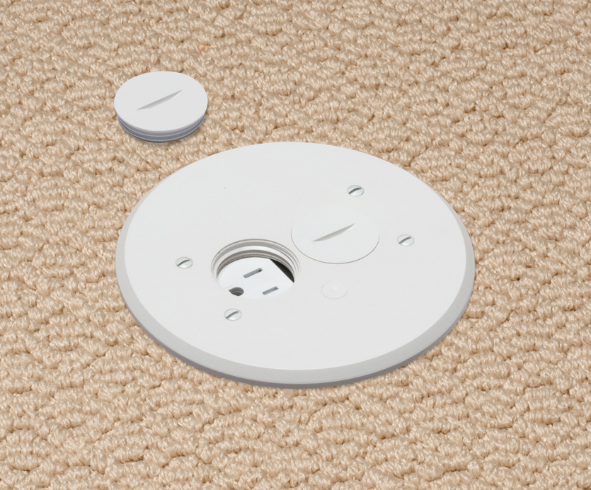 Product image for Arlington FLBAR101W 1-Gang Non-Metallic Floor Box Kit w/ Threaded Plugs, Round Cover, White