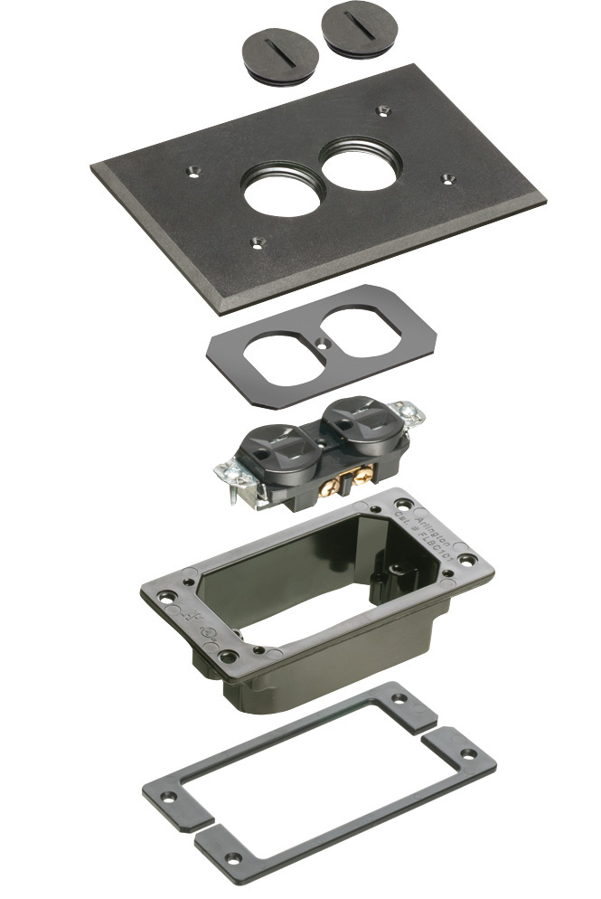 Product image for Arlington FLBC101BLTK Concrete Floor Box Trim Kit, Non-Metallic Cover, Threaded Plugs, Black