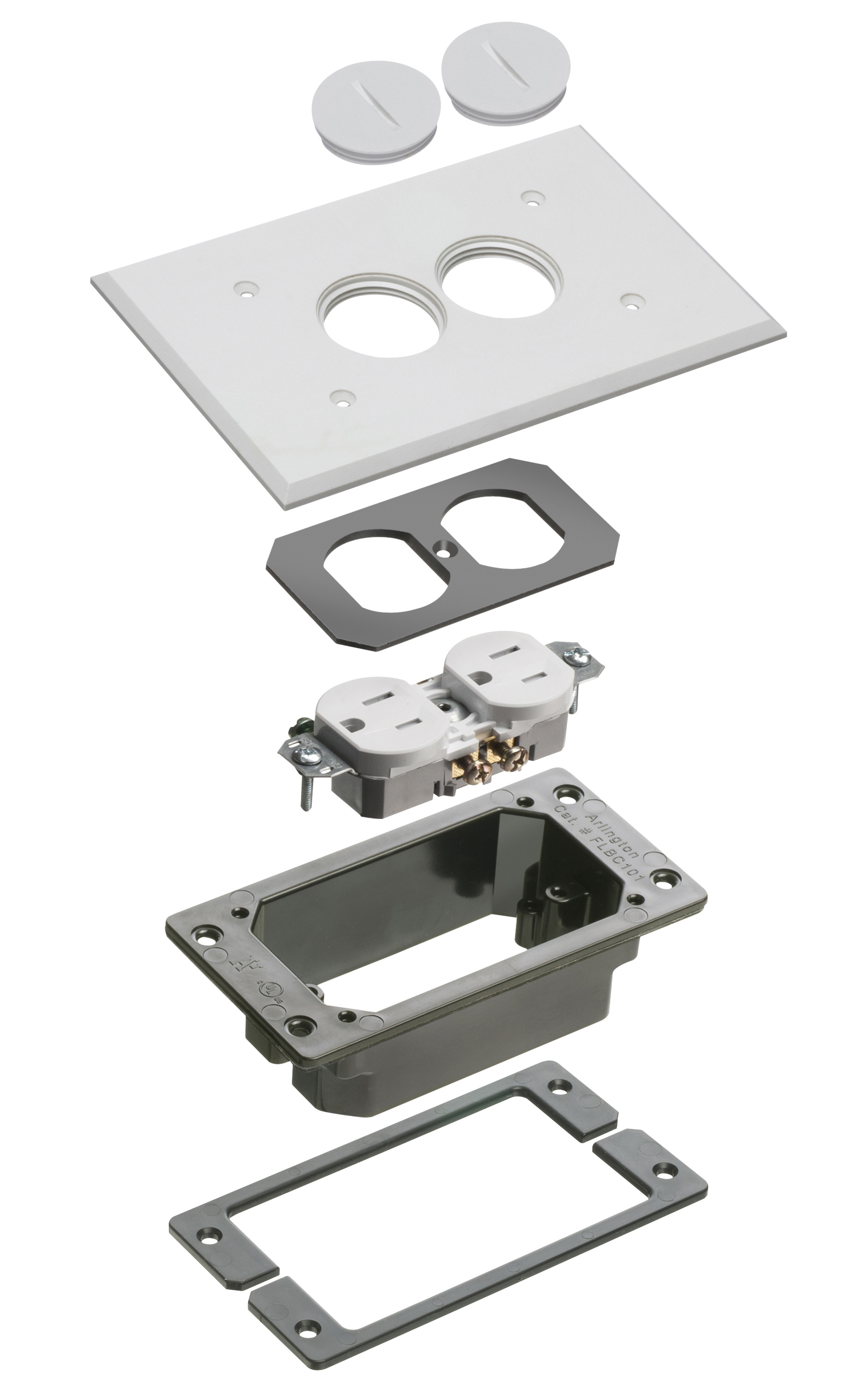 Trim kits for Arlington's Non Metallic concrete floor boxes. White.
