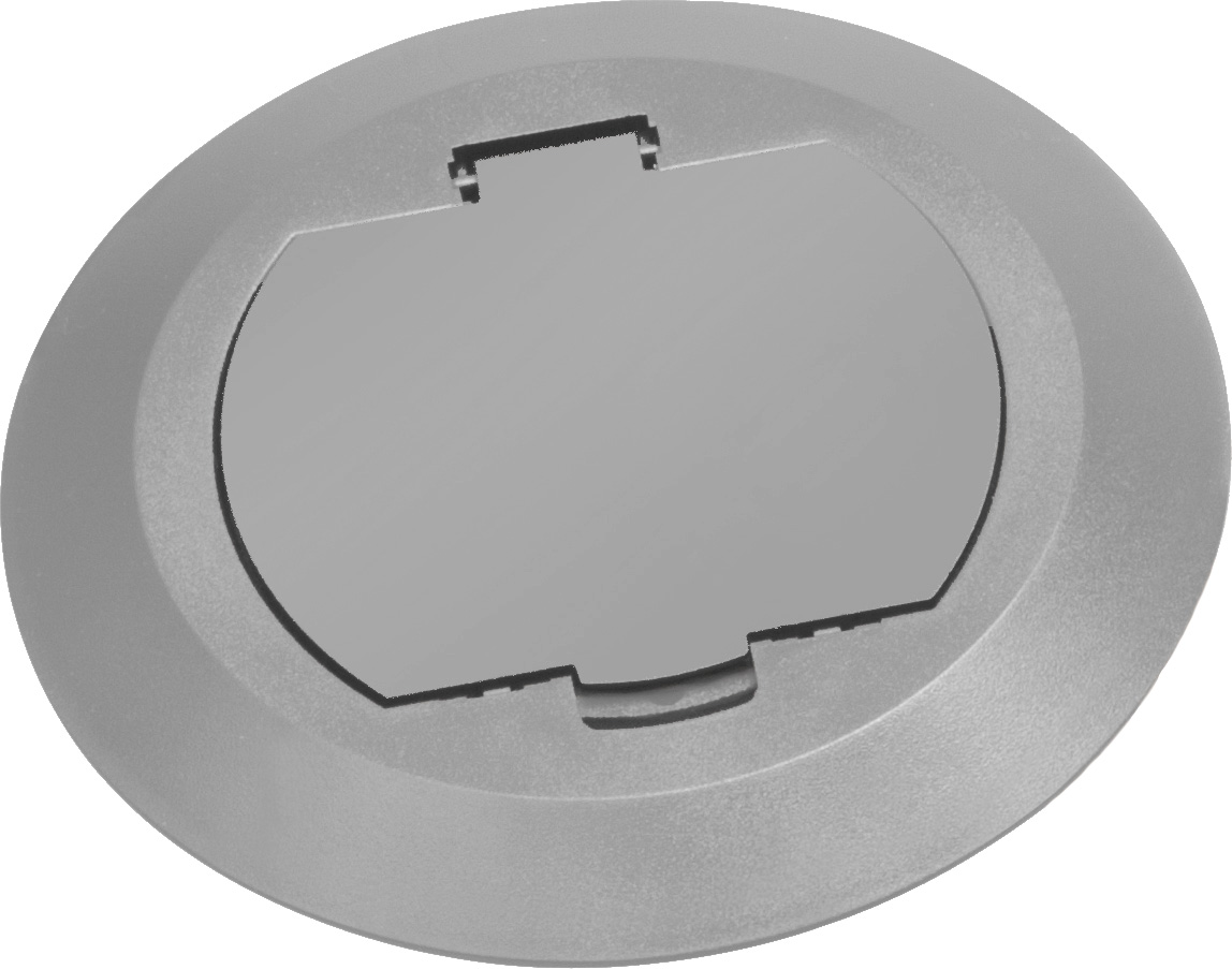 Round Plastic cover kits with one flip lid. Includes round plastic gasketed cover, mounting plate and leveling ring. Gray.