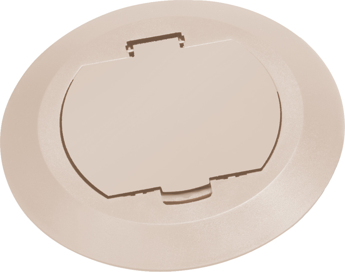 Round Plastic cover kits with one flip lid. Includes round plastic gasketed cover, mounting plate and leveling ring. Light Almond.