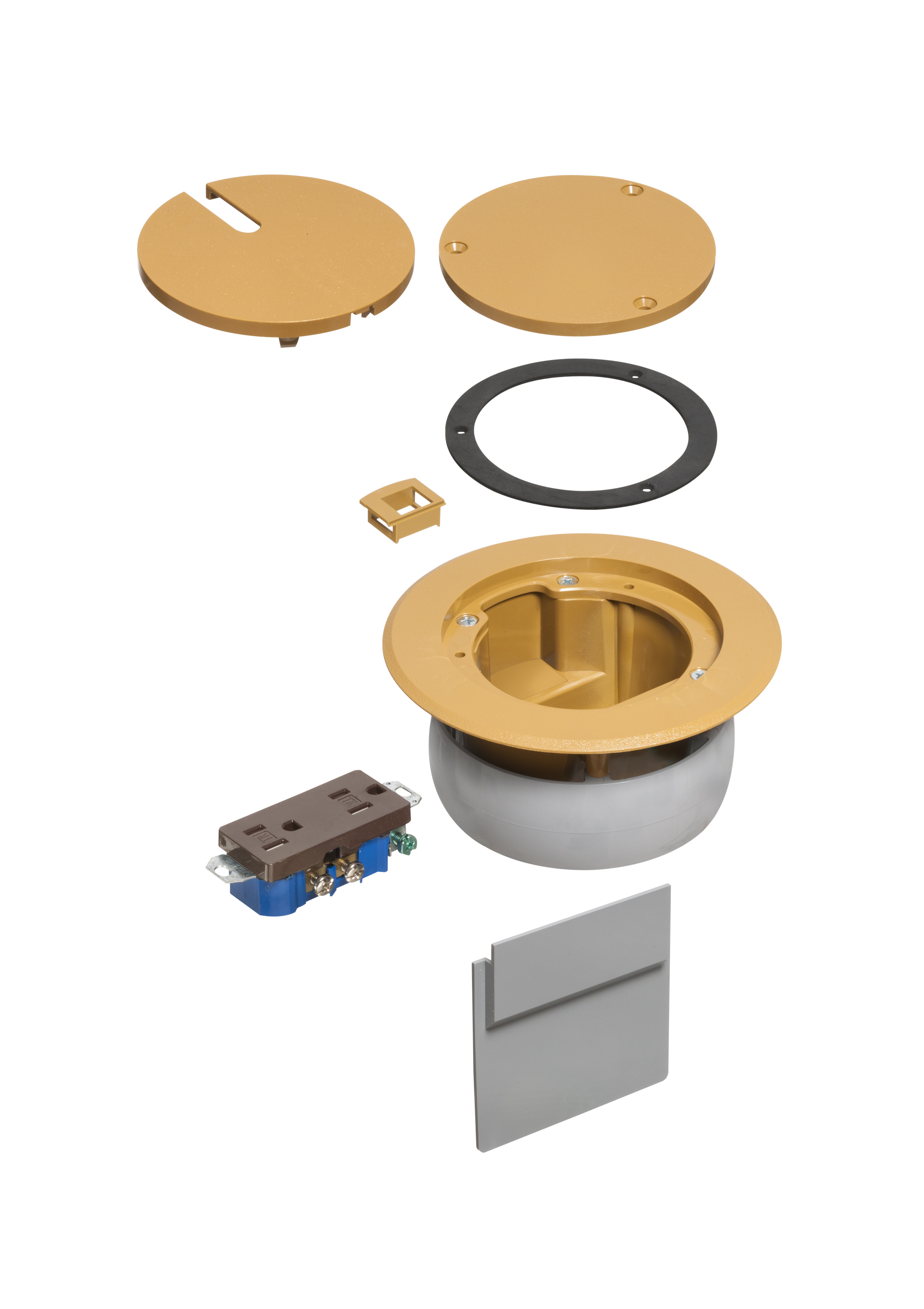 IN BOX cover kit. recessed receptacle and low voltage keystone for new concrete. Installs in Arlington's FLBC4500 and FLBC4502 box. Non metallic. Color Caramel.
