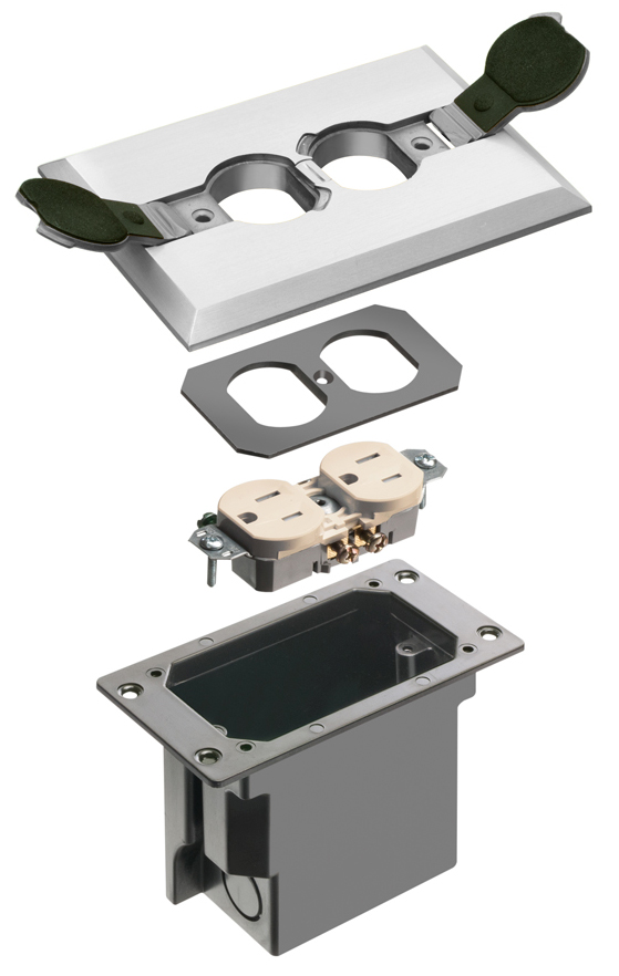 Non Metallic Box with metal covers for existing floors. Rectangular gasketed, metallic nickel cover with flip lids.