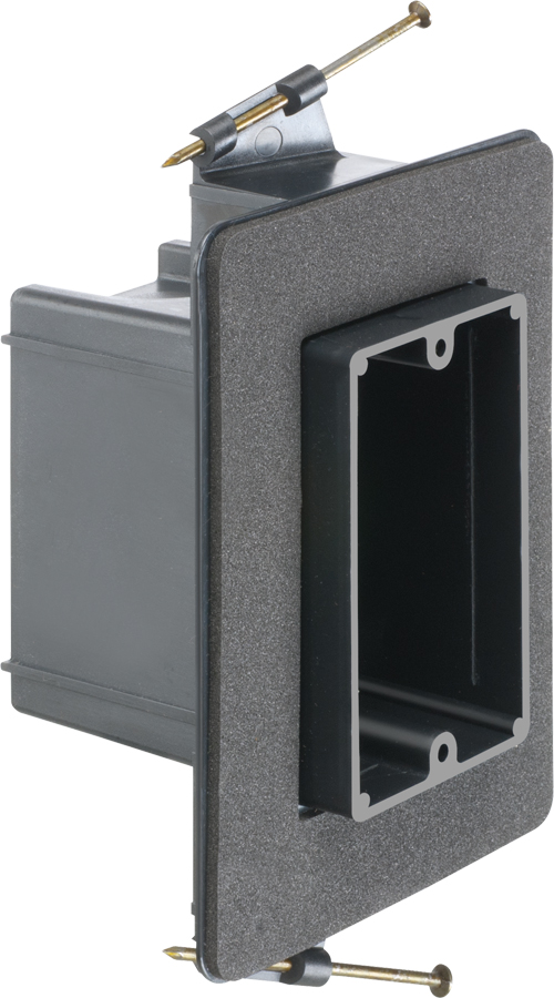 Versatile non conductive outlet box for new construction, single gang screw on. 22 cu inches.