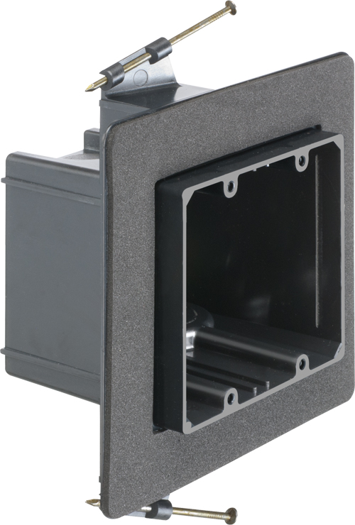 Versatile non conductive outlet box for new construction, two gang screw on. 42 cu inches.
