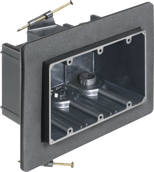 Versatile non conductive outlet box for new construction, three gang screw on. 59 cu inches.
