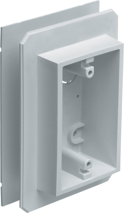 Weatherproof device outlet box for installing on all types of siding. Installs before or after siding is up vertically or horizontally. Paintable. 19.4 cu. in.