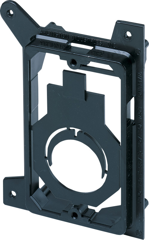 Low voltage bracket for new construction. Mounts vertical or horizontal on wood or metal studs. Non Metallic. Single Gang. For class 2 low voltage wiring. permits use of a 3/4