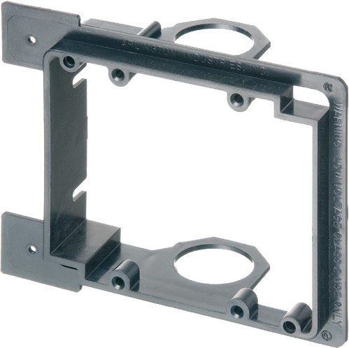 Low voltage bracket for new construction. Mounts vertical on wood or metal studs. Non Metallic. Two gang. For class 2 low voltage wiring. Built in 3/4