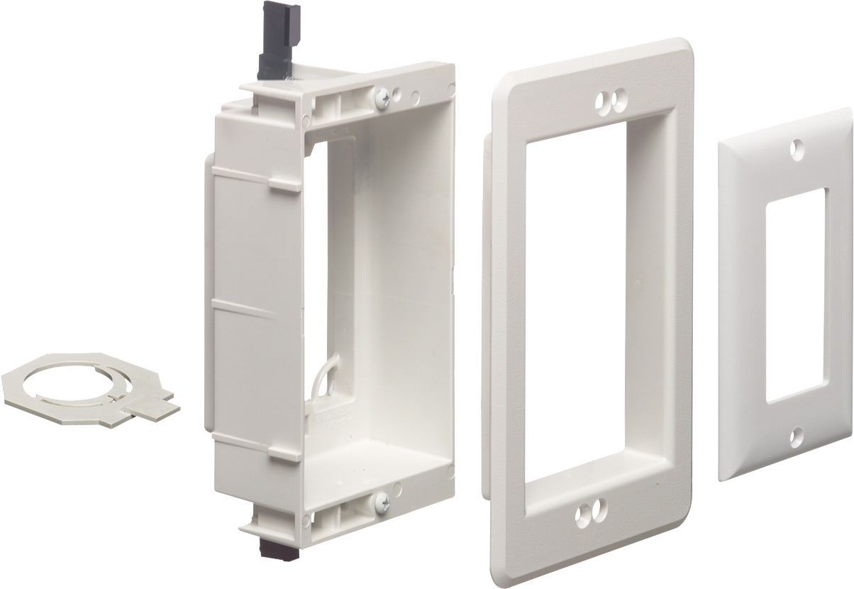 Recessed low voltage mounting bracket for old or new construction. Designed to install low voltage class 2 wiring only. White Paintable. Single Gang.