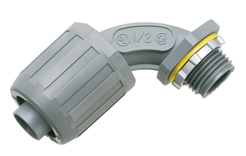 Non Metallic 90 degree snap2it connector for use with non metallic liquid tight conduit type B only. Push on installation. 3/4