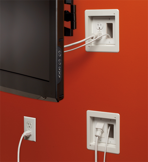 TV BRIDGE KIT. Kit includes (2) recessed power and low voltage power boxes and all the connections you need to bridge power from one stud bay to the next.
