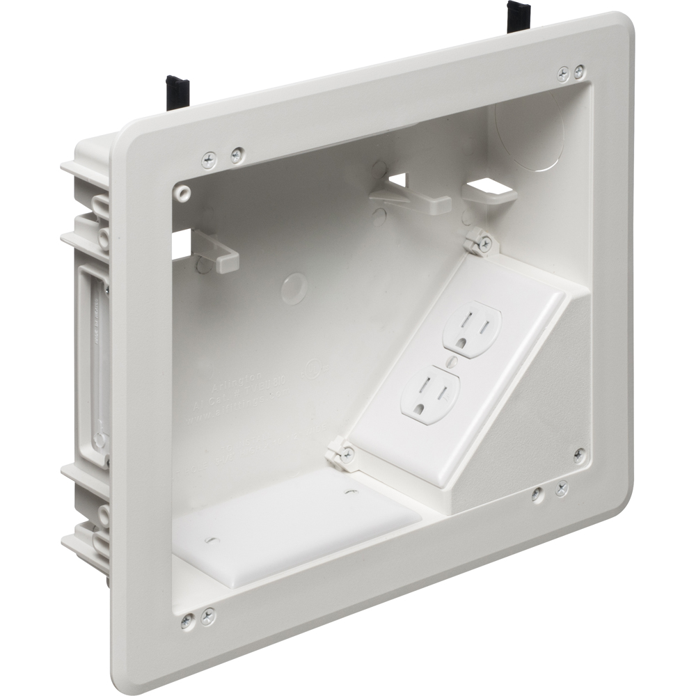 8 x 10 Plastic TV BOX BRIDGE kit. Includes line voltage box, duplex receptacle. 1-1/2